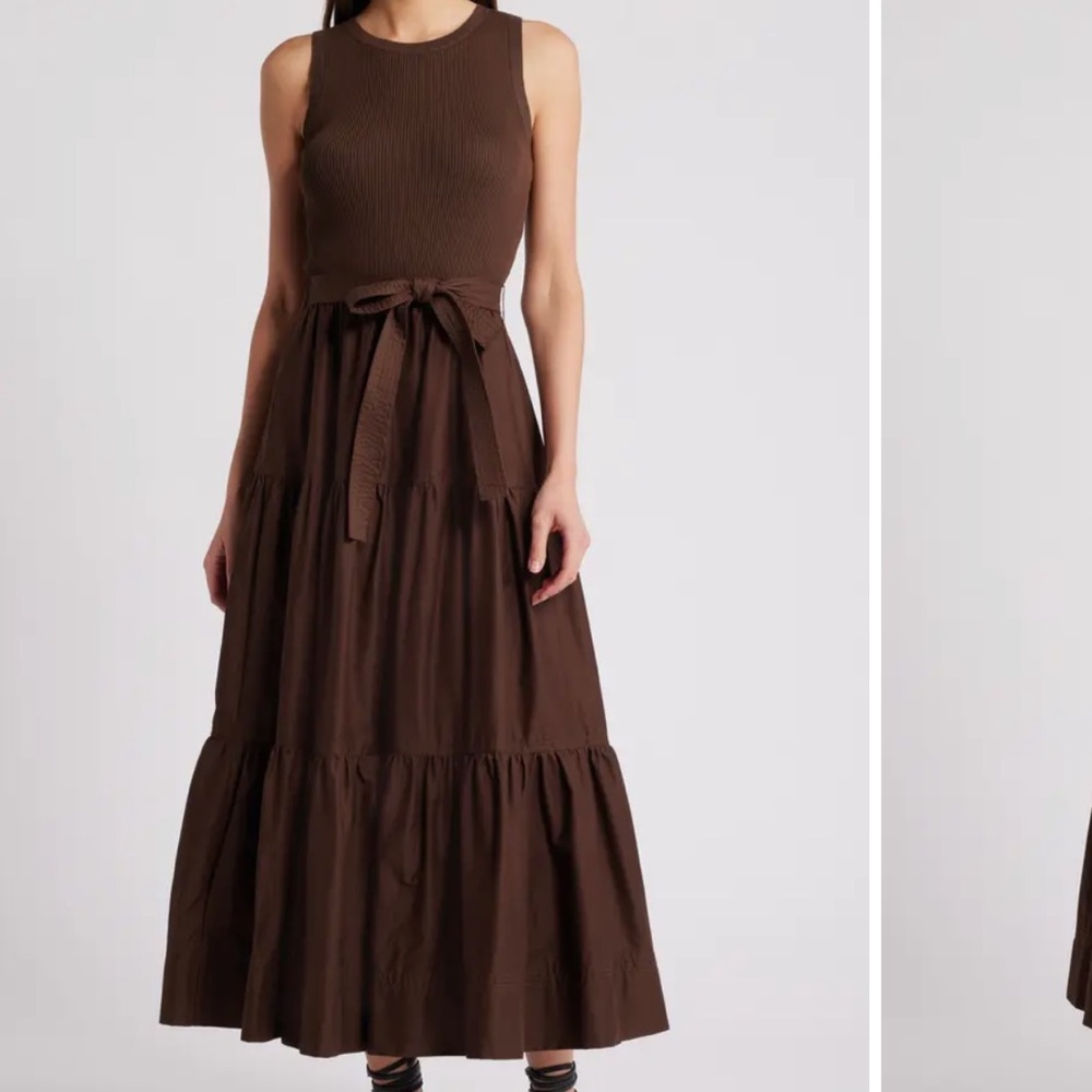 MOONRIVER Mixed Media Sleeveless Tiered Dress